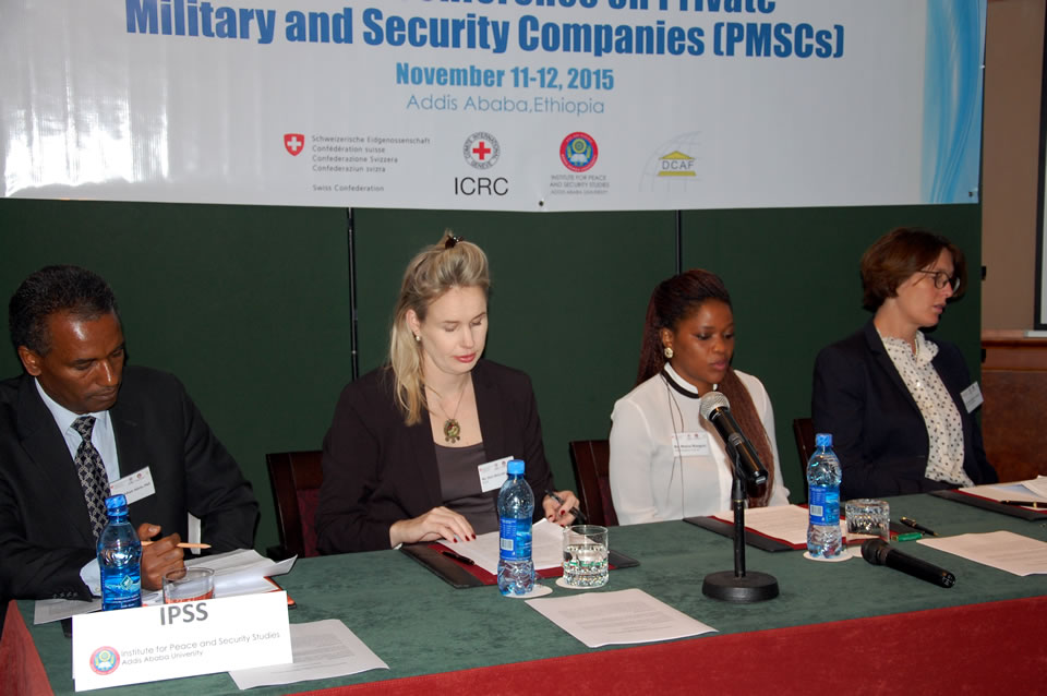 (l-r): Dr. Yonas Adaye Adeto, Academic Director, IPSS, Ethiopia; Ms. Alice McGrath-Crégut, Programme Manager, DCAF Geneva; Ms. Mutsa Mangezi, ICRC Deputy Head of Delegation to the AU; Ms. Anne-Béatrice, Deputy Head of Mission, Embassy of Switzerland